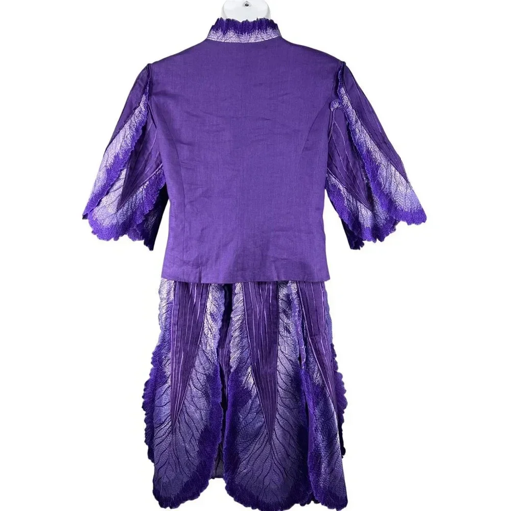 JSong Womens 12 Purple Linen Jacket/Top Skirt Set Angel Wings Design Fairy Goth - Picture 3 of 16